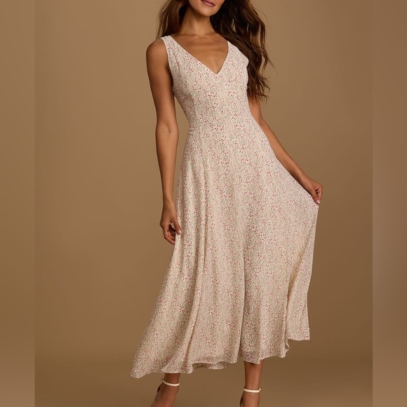 Ivory Floral Print Sleeveless Midi Dress - Picture 8 of 11